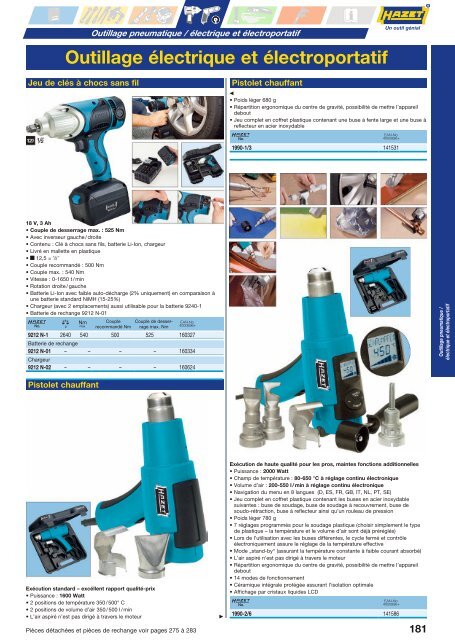 Outillage pneumatique, électrique et électroportatif