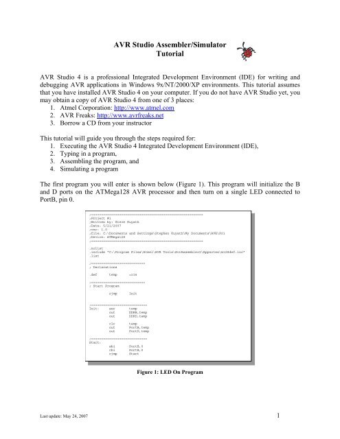 AVR Studio Assembler/Simulator Tutorial