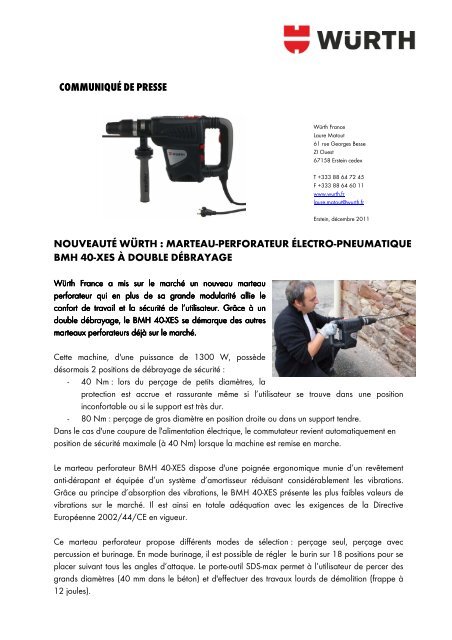 Marteau perforateur BMH 40-XES - Würth France