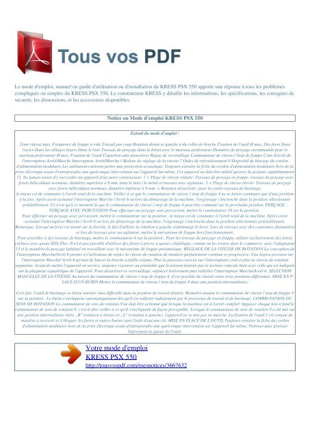 Mode d'emploi KRESS PSX 550 - TOUS VOS PDF: Manuel d ...