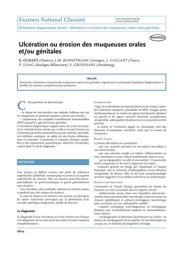 Ulcération ou érosion des muqueuses orales et/ou génitales