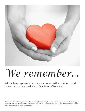 We remember... - Heart and Stroke Foundation of Manitoba