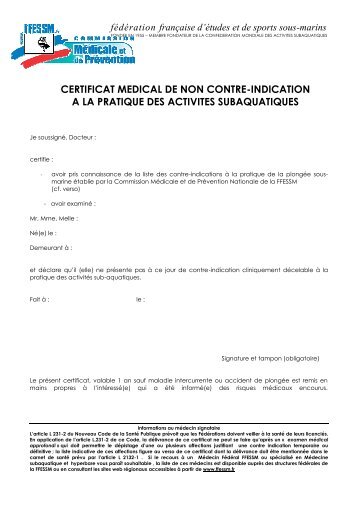 Certificat médical - crepy plongée
