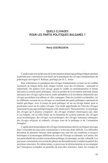 Quels clivages pour les partis politiques bulgares - Université Libre ...