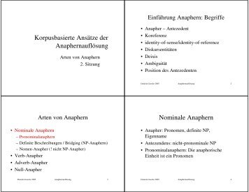Korpusbasierte Ansätze der Anaphernauflösung Nominale Anaphern