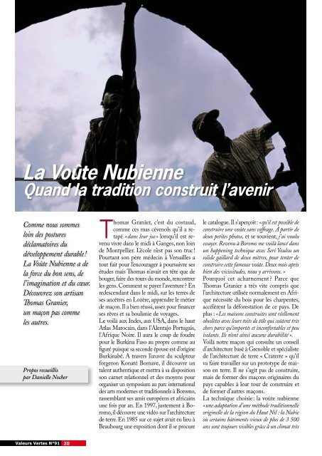 Valeurs vertes (France) - N° 91 - Association la Voûte Nubienne