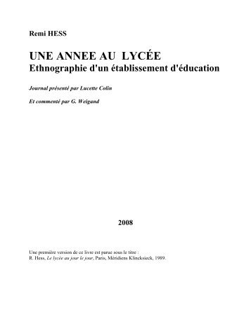 LE LYCE AU JOUR LE JOUR Ethnographie d'un ... - Université Paris 8