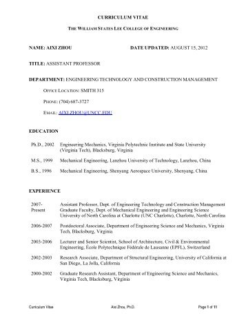 Dr. Aixi Zhou's CV - WordPress for the College of Engineering ...