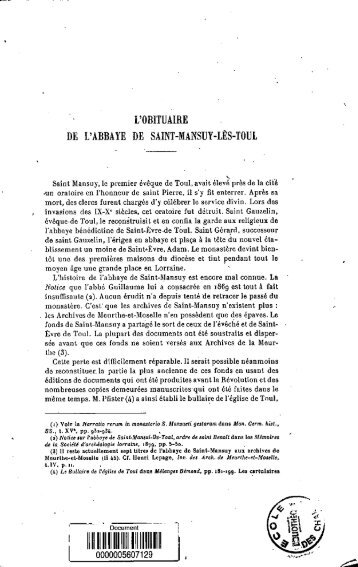 L'obituaire de l'abbaye de Saint-Mansuy-les-Toul - Bibliothèque ...