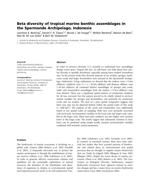 Beta diversity of tropical marine benthic assemblages in the ...