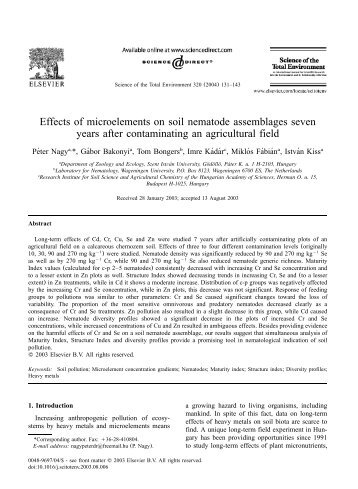 Effects of microelements on soil nematode assemblages seven ...