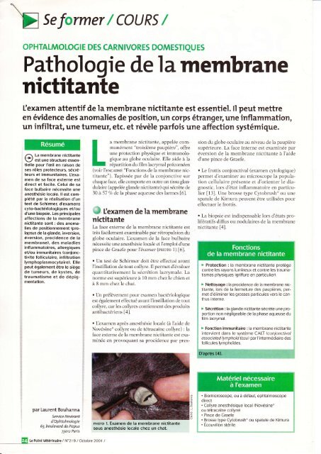 BOUHANNA L. - Pathologie de la membrane nictitante. Point Vét. N ...