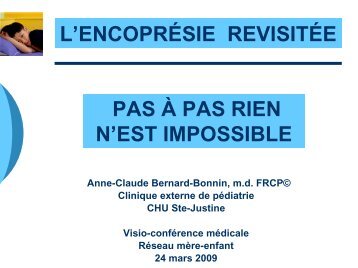 ÉNURÉSIE ENCOPRÉSIE - CHU Sainte-Justine