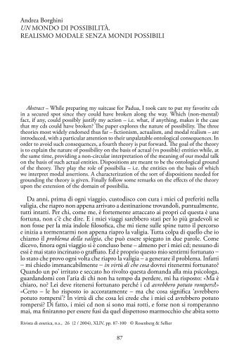 Andrea Borghini UN MONDO DI POSSIBILITÀ. REALISMO MODALE ...