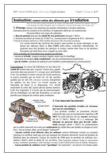 Ionisation:conservation des aliments par irradiation - Corpet - Free