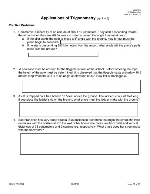 Applications of Trigonometry (pp. 1 of 3)