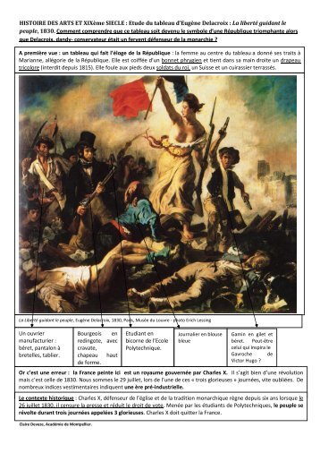 Etude du tableau d'Eugène Delacroix : La liberté guidant le peuple ...