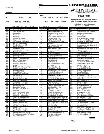 Distributors Order Form - Combat Zone And Filly Films