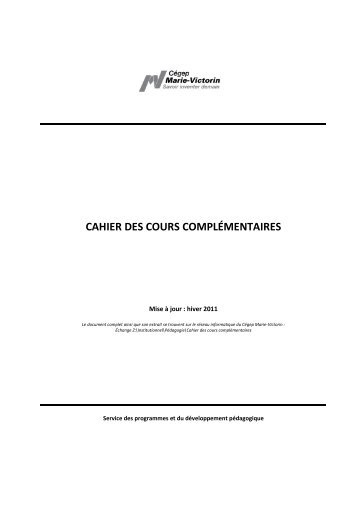 Cahier des cours complémentaires - Cégep Marie-Victorin