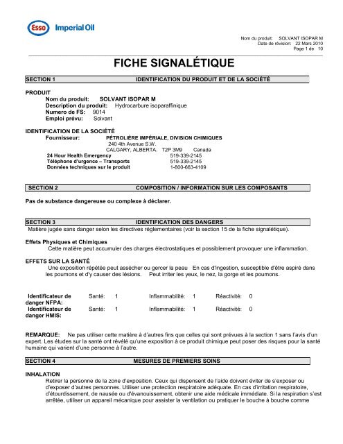 FICHE SIGNALÉTIQUE - True North Specialty Products