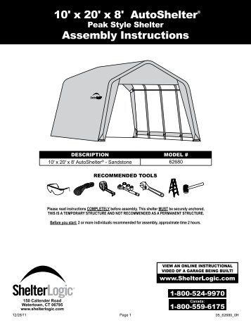 10' x 20' x 8' AutoShelter® Assembly Instructions