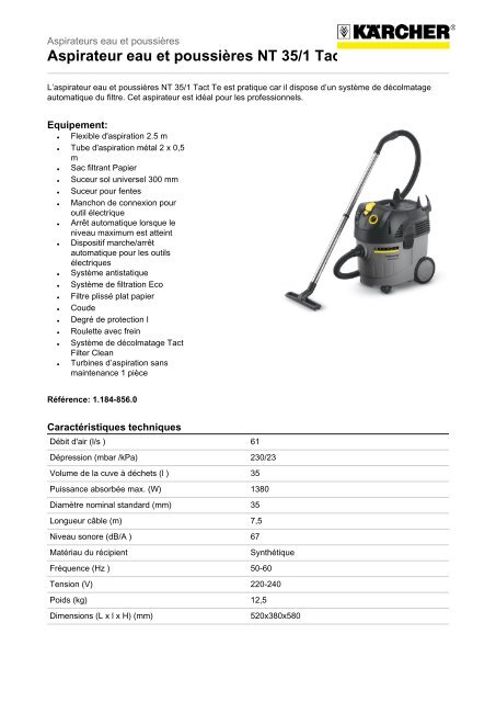 Aspirateur eau et poussières NT 35/1 Tact Te - Abemus