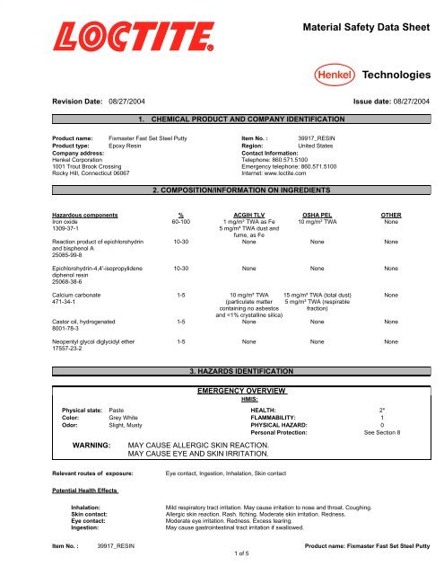 Material Safety Data Sheet - ORS Nasco