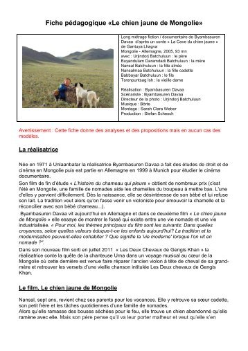 Fiche pédagogique «Le chien jaune de Mongolie»