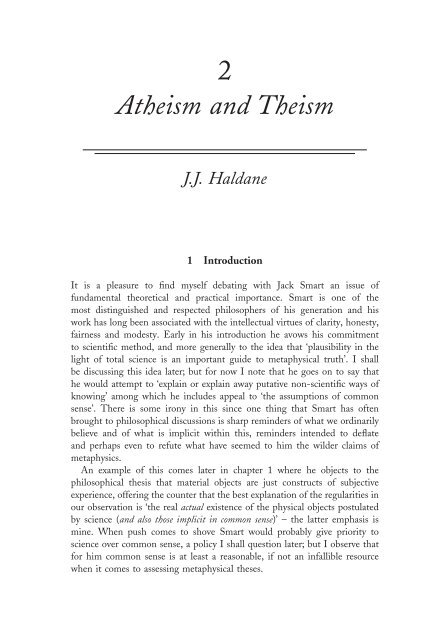 Atheism and Theism JJ Haldane - Common Sense Atheism