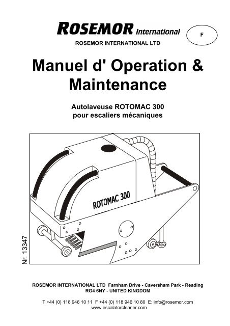 Manuel d' Operation & Maintenance Autolaveuse ROTOMAC 300 ...