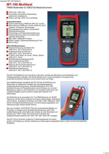 Amprobe MT-100 Multitest - Farnell