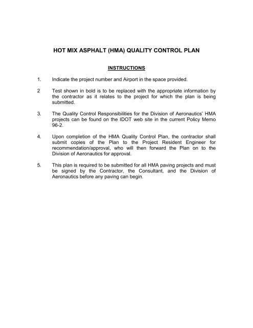 HOT MIX ASPHALT (HMA) QUALITY CONTROL PLAN