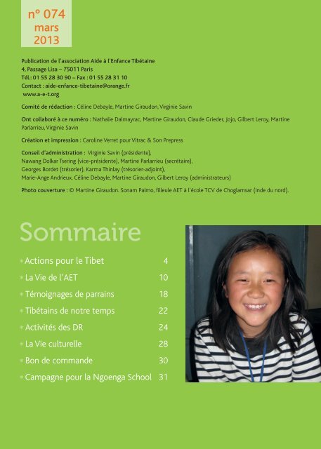 Télécharger le TD 74 en format PDF - Aide à l'enfance tibétaine