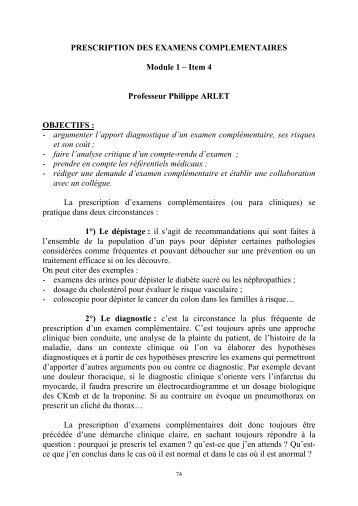 PRESCRIPTION DES EXAMENS COMPLEMENTAIRES