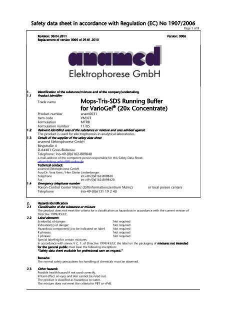 Mops/Tris/Sds running buffer for Variogel - anamed Elektrophorese ...