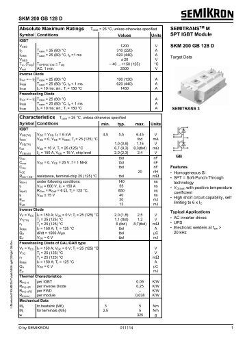 SKM 200 GB 128 D Absolute Maximum Ratings ... - Farnell