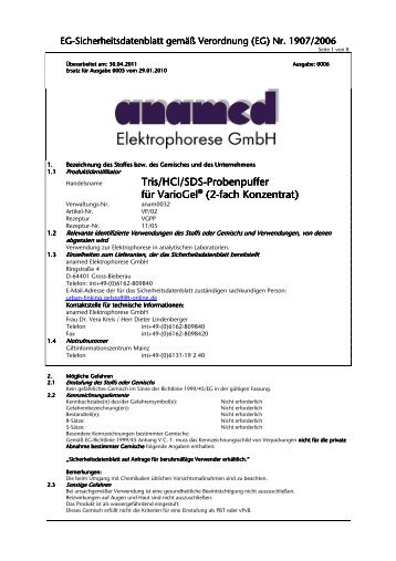 Tris/Hcl/Sds-Probenpuffer für Variogel® (2-fach - anamed ...