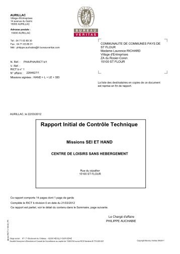 Rapport initial CT missions SEI HAND ALSH - Communauté de ...