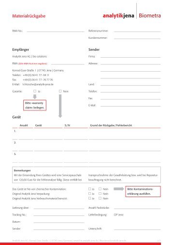 Serviceformular (PDF) - Analytik Jena AG