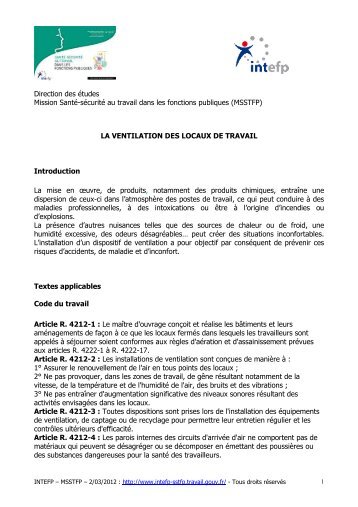 26 Ventilation des locaux de travail - Santé - Sécurité au Travail ...