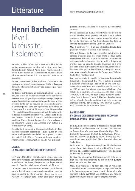 littérature Henri Bachelin l'éveil, la réussite, l ... - Vents du Morvan