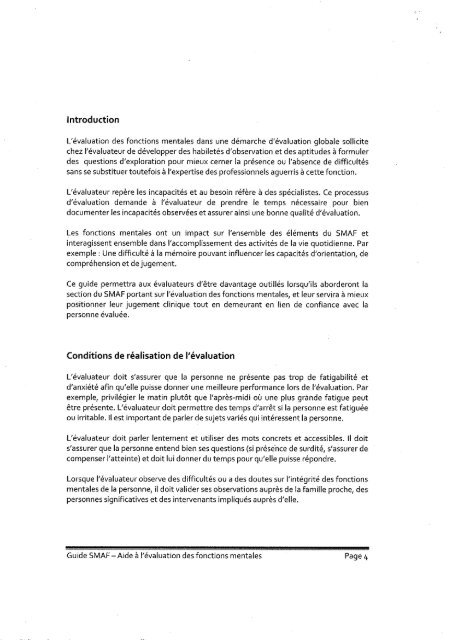 Guide SMAF - Aide à l'évaluation des fonctions mentales