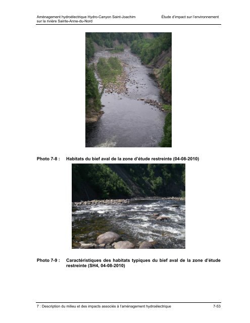 Aménagement hydroélectrique Hydro-Canyon Saint-Joachim sur la ...