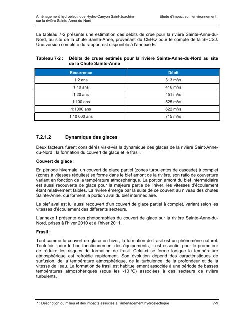 Aménagement hydroélectrique Hydro-Canyon Saint-Joachim sur la ...