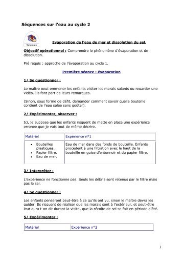 Evaporation dissolution - Sciences Ecole