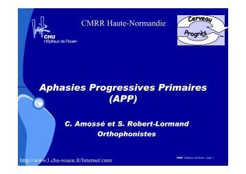 Aphasies Progressives Primaires Aphasies ... - CHU de Rouen