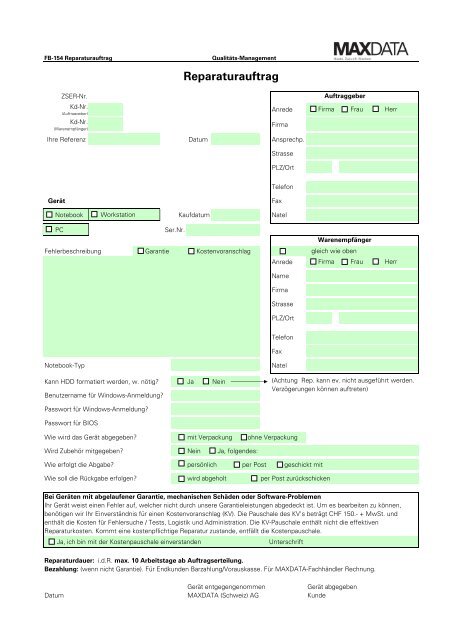 Reparaturauftrag - Maxdata