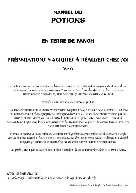 Les potions (pdf) - Jeu de rôle Donjon de Naheulbeuk