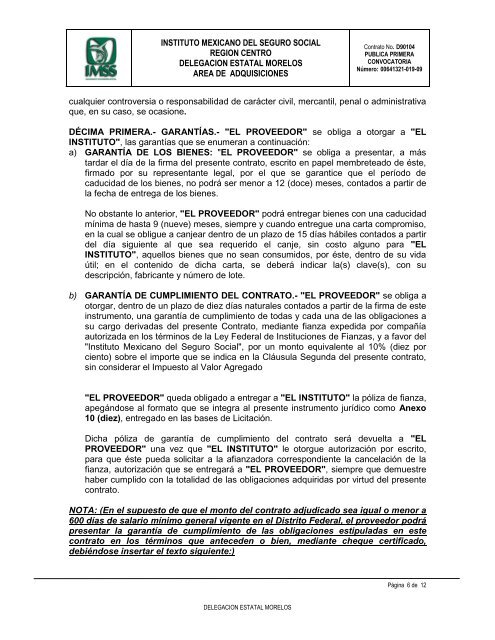 el contrato - compras del IMSS - Instituto Mexicano del Seguro Social