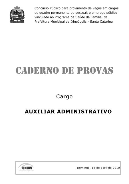CADERNO DE PROVAS - Concursos